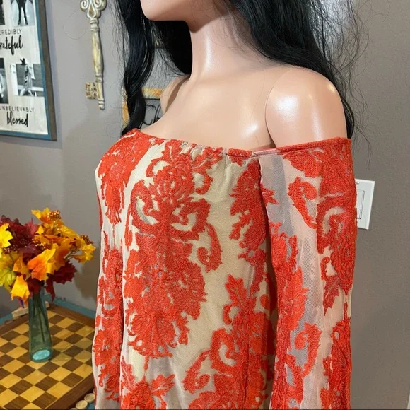 For Love & Lemons rust beige lace off shoulder dress - Picture 5 of 15